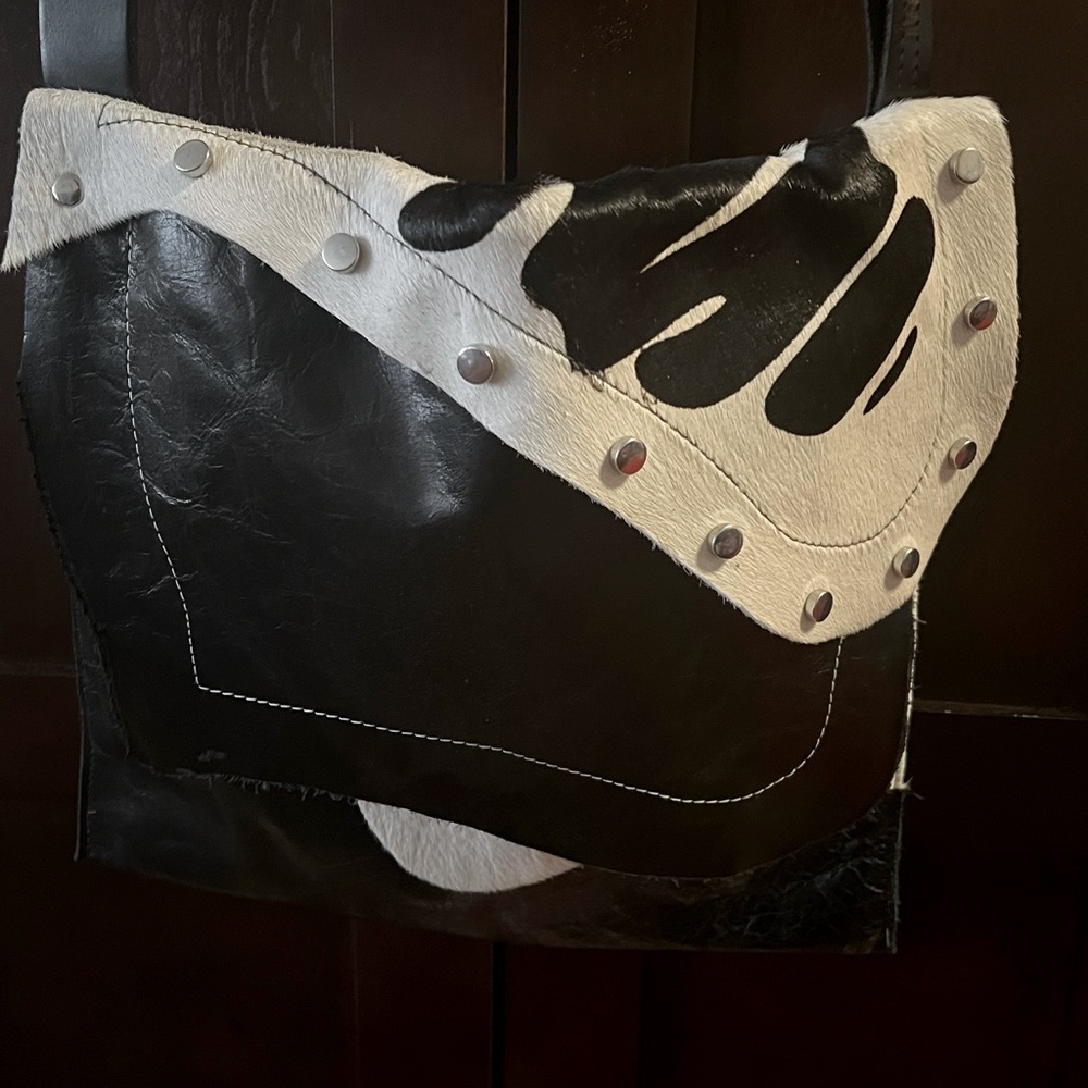 NWOT - Handcrafted Leather and Cowhide Flap Messenger Bag/Crossbody